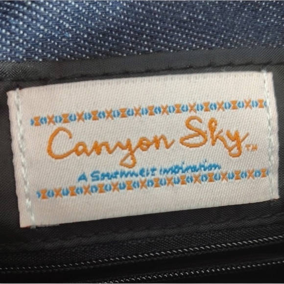 NWT Canyon Sky Denim Crossbody Bag with Saddle Shape and Turquoise Accents - Picture 10 of 13